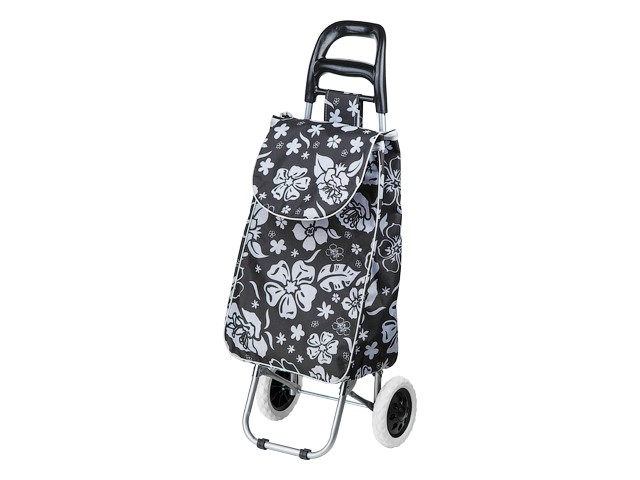 Купить сумка-тележка хозяйственная на колесах 30 кг, черная, цветы, PERFECTO LINEA (42-307014)