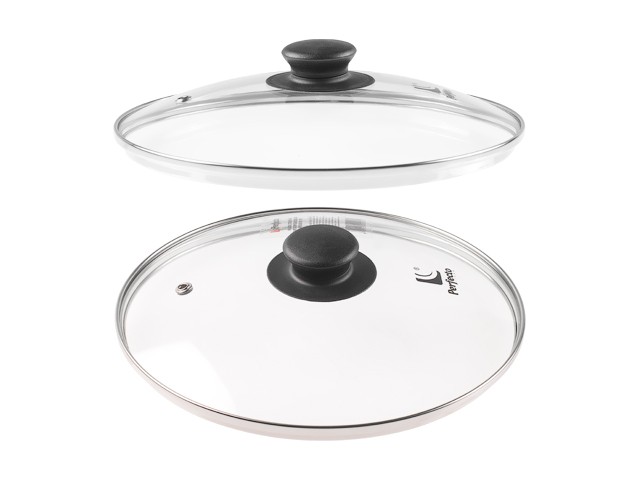 Купить крышка стеклянная, 240 мм, с металлическим ободом, круглая, PERFECTO LINEA (Стеклянная крышка на сковороду диаметром 24 см с паровыпуском изготовлена 