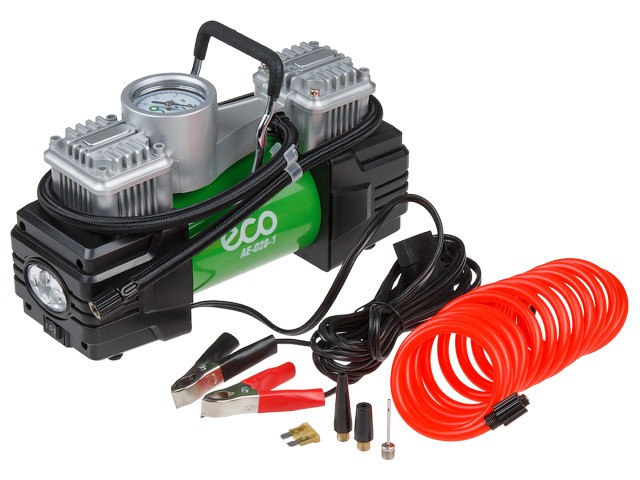 Купить компрессор автомобильный ECO AE-028-1 (70л/мин, 10bar, 280Вт, 12В) (12В, 280Вт, 10bar, 70л/мин, 2 цилиндра, фонарь, сумка)