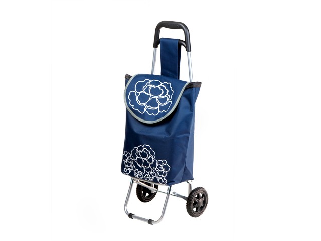 Купить сумка-тележка хозяйственная на колесах 20 кг, синяя, цветок, PERFECTO LINEA (42-661010)