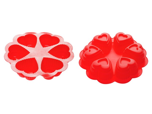 Купить форма для выпечки, силиконовая, круглая на 6 сердец, 25 х 4.5 см, красная, PERFECTO LINEA (20-018815)