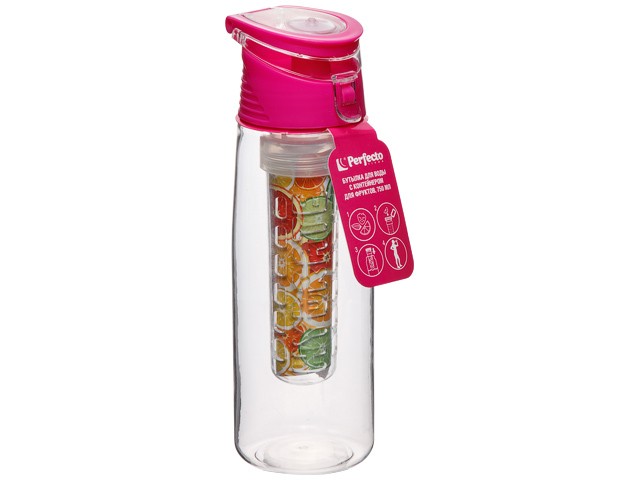 Купить бутылка для воды с контейнером д/фруктов, 750 мл, розовая, PERFECTO LINEA (спорт, развлечение, ЗОЖ) (34-758071)