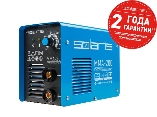 Купить инвертор сварочный SOLARIS MMA-200 (230В; 20-200 А; 70В; электроды диам. 1.6-4.0 мм; вес 3.4 кг)