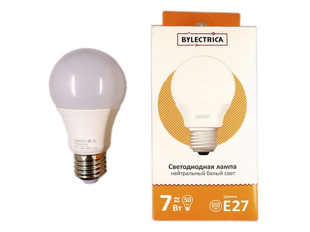 Купить лампа светодиодная A60 СТАНДАРТ 7 Вт 170-240В E27 4000К BYLECTRICA (45 Вт аналог лампы накал., 575Лм, нейтральный белый свет) (4810158042069)