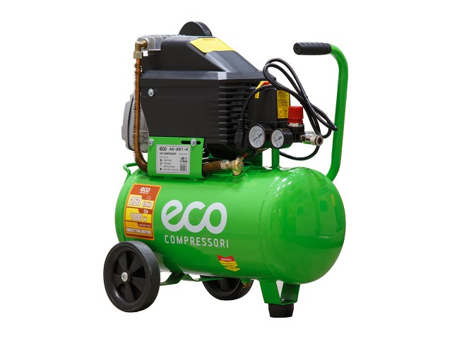 Купить компрессор ECO AE-251-4 (260 л/мин, 8 атм, поршневой, масляный, ресив. 24 л, 220 В, 1.80 кВт)