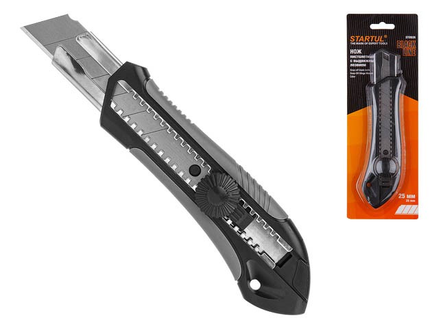 Купить нож пистолетный с выдвижным лезвием 25мм BLACK LINE STARTUL (ST0926) (ABS+TPR покрытие корпуса)