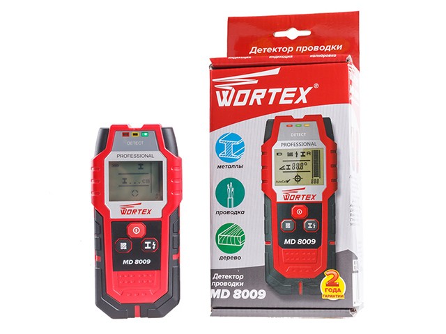 Купить детектор проводки WORTEX MD 8009 в кор. (металл: 80 мм, дерево: 20 мм, проводка: 50 мм,) (MD8009000017)