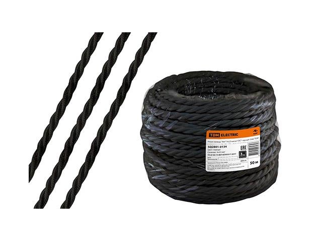 Купить ретро провод "Эко" 3х2,5 витой, черный (50м) TDM (SQ2801-0134)