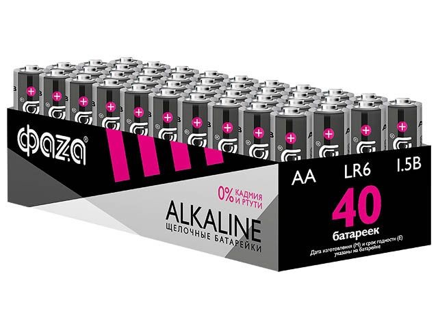 Купить батарейка 40шт (коробка) AA LR6 1,5V Alkaline LR6A-P40  ФАZА Alkaline Pack-40 (40 батареек в коробке (20 спаек по 2 шт)) (5023017)