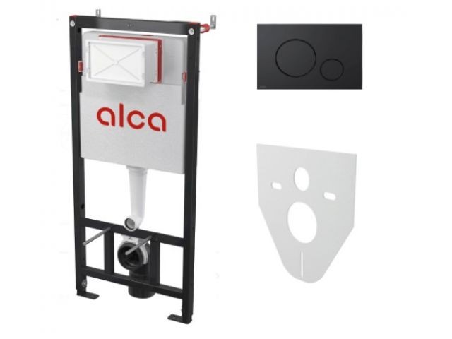 Купить инсталляционный сет с черной матовой кнопкой и шумоизоляцией, Alcaplast (AM101/1120-4:1M678)
