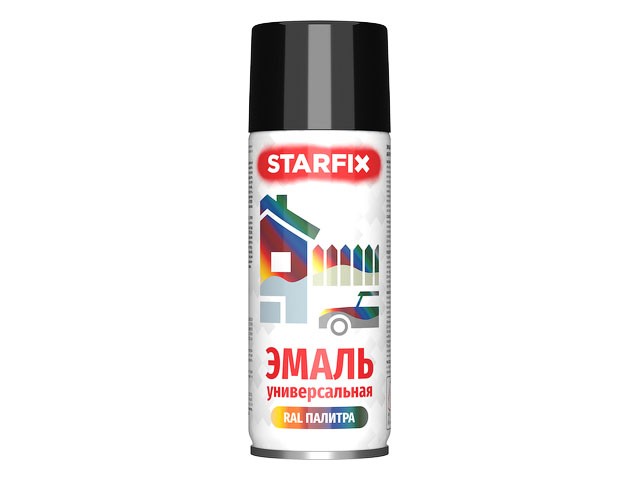 Купить краска-эмаль аэроз. универсальная черный глянец STARFIX 520мл (9017) (Цвет черный глянец) (SM-103045-1)
