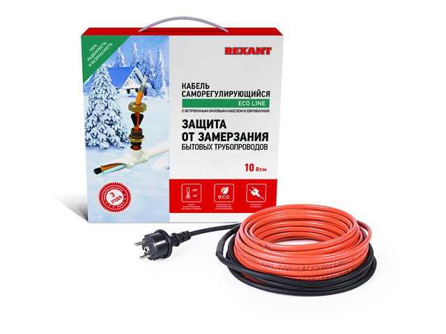Купить греющий саморегулир. кабель в трубу 10HTM2-CT (4м/40Вт) (комплект) REXANT (Греющий саморегулирующийся кабель (комплект в трубу) 10HTM2-CT ( 4м/40Вт) R