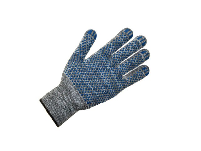 Купить перчатки х/б с ПВХ "Точка" 10класс (серые,  синяя точка) (цвет серый, ПВХ синяя точка) (403с) (Континент-Сити)
