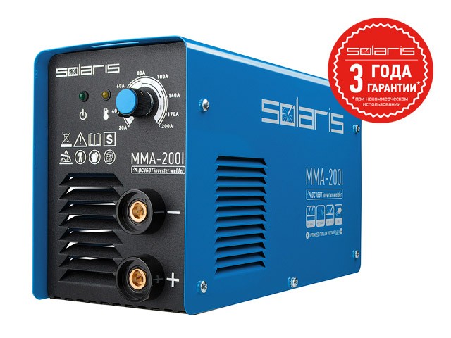Купить инвертор сварочный SOLARIS MMA-200I (230В; 20-200 А; 70В; электроды диам. 1.6-4.0 мм; вес 3.4 кг)