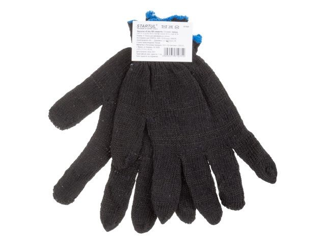Купить перчатки х/б без ПВХ покрытия, 7,5 класс, черные STARTUL (трикотажные) (ST7501)