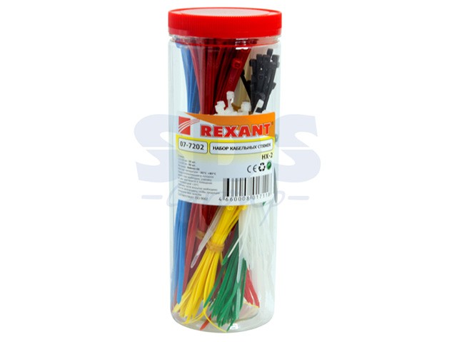 Купить набор стяжек нейлоновых 100, 200 мм, цветные, НХ-2 (тубус 300 шт) REXANT (07-7202)