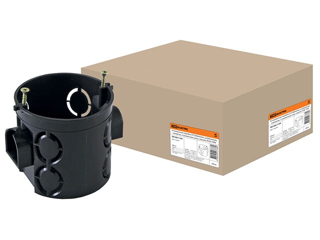 Купить установочная коробка СП D68х62мм, углубленная, саморезы, стыковочные узлы, черная, IP20, TDM (Для бетона и кирпича.) (SQ1402-1105)