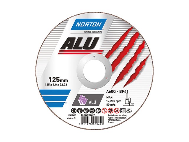 Купить круг отрезной 125х1.0x22.2 мм для алюминия ALU NORTON (Для алюминия и цветных металлов) (66252828237)