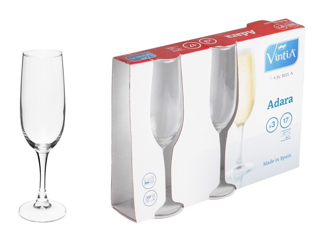 Купить набор бокалов для шампанского, 3 шт., 170 мл, 192х52 мм, серия Adara, VINTIA (V052840)