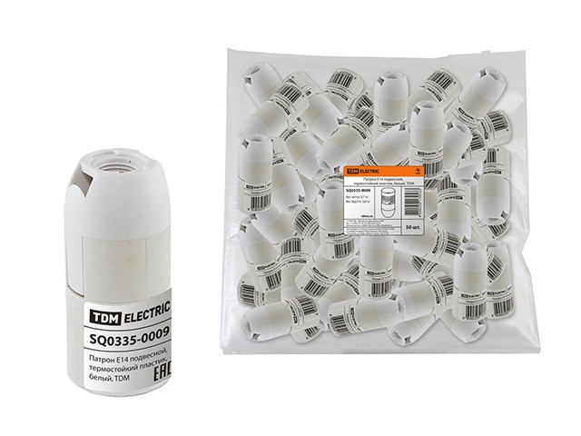 Купить патрон Е14 подвесной, термостойкий пластик, белый, TDM (Патрон для электрических ламп) (SQ0335-0009)
