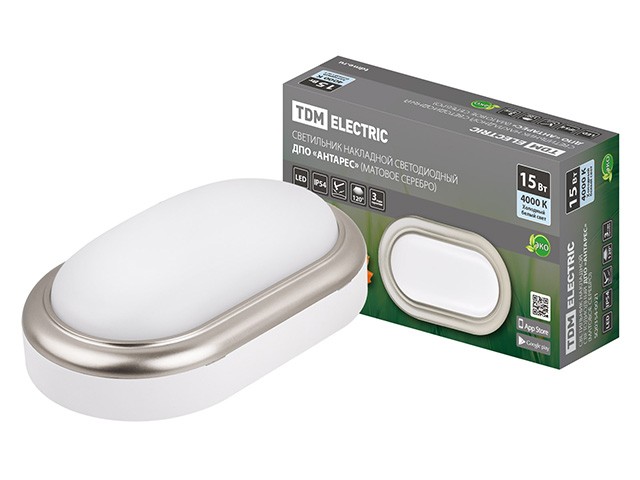 Купить светильник накладной LED ДПО "Антарес" 15Вт 4000К овал 221*131*68 мм мат.серебро IP54 TDM (пылебрызгозащищенный) (SQ0354-0021)