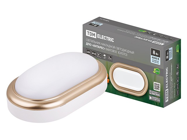 Купить светильник накладной LED ДПО "Антарес" 8Вт 4000К овал 168*100*58 мм мат.золото IP54 TDM (пылебрызгозащищенный) (SQ0354-0016)