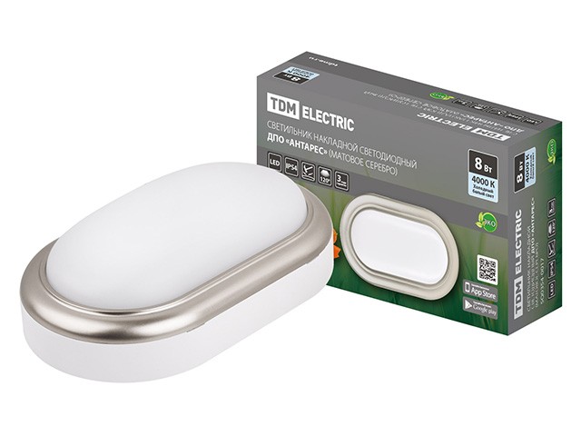 Купить светильник накладной LED ДПО "Антарес" 8Вт 4000К овал 168*100*58 мм мат.серебро IP54 TDM (пылебрызгозащищенный) (SQ0354-0017)