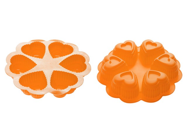 Купить форма для выпечки, силиконовая, круглая на 6 сердец, 25 х 4.5 см, оранжевая, PERFECTO LINEA (20-018814)