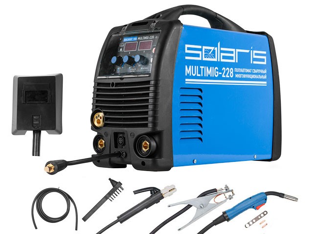Купить полуавтомат сварочный Solaris MULTIMIG-228 (MIG-MMA-TIG) без TIG горелк. (220В; Горелка MIG 3м, кабели 2м, доп.аксессуары) (MULTIMIG-228W2) (SOLARIS)