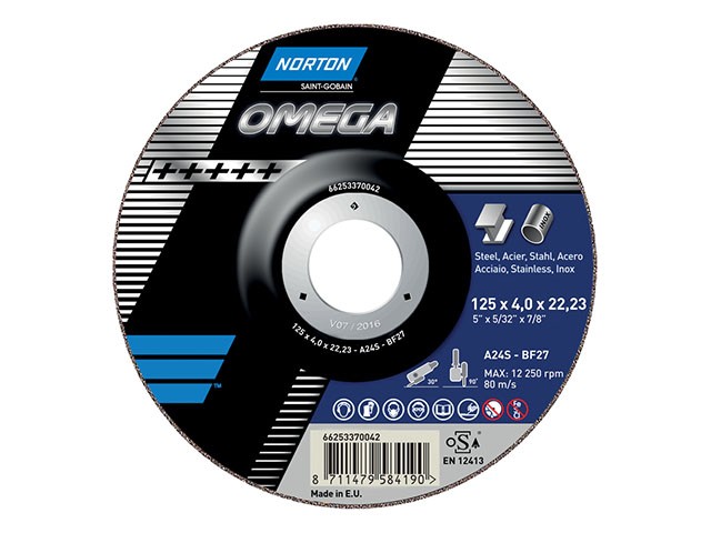 Купить круг отрезной 125х4.0x22.2 мм для нерж, металла OMEGA NORTON (T27) (66253370042)