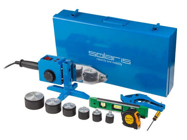 Купить сварочный аппарат для полимерных труб Solaris PW-1502 (1500 Вт; 6 насадок: 20 - 63 мм; 2 режима нагрева; доп.аксессуары) (SOLARIS)