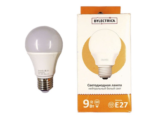 Купить лампа светодиодная A60 СТАНДАРТ 9 Вт 170-240В E27 4000К BYLECTRICA (52 Вт аналог лампы накал., 690Лм, нейтральный белый свет) (4810158042052)
