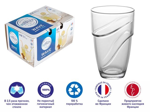 Купить набор стаканов, 6 шт., 360 мл, серия Wave Clear, DURALEX (Франция) (1054AB06C0111)