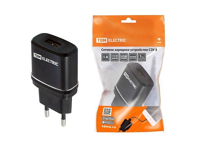 Купить сетевое зарядное устройство, СЗУ 3, 2,1 А, 1 USB, черный, TDM (SQ1810-0011)