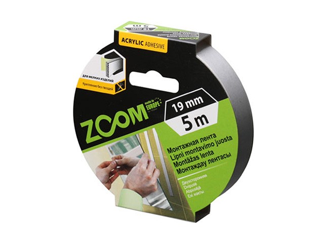 Купить лента двухсторонняя монтажная клейкая  ZOOM (пеновая) 19ммх5м (Белая) (02-5-3-201)