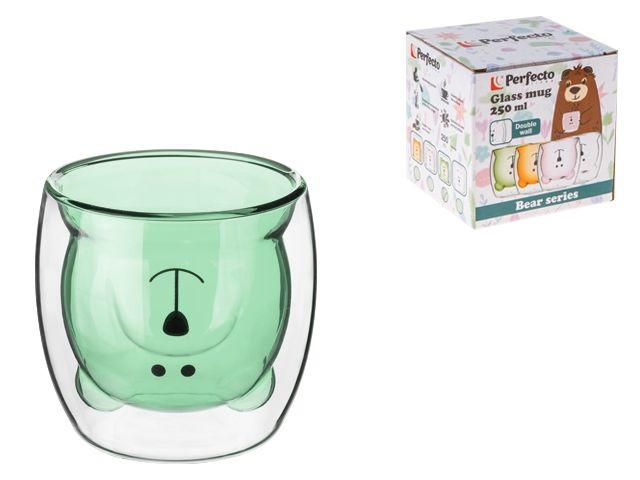 Купить стакан стеклянный с двойными стенками, 250 мл, зеленый, серия Bear, PERFECTO LINEA (30-125003)
