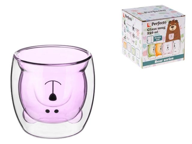 Купить стакан стеклянный с двойными стенками, 250 мл, розовый, серия Bear, PERFECTO LINEA (30-125004)