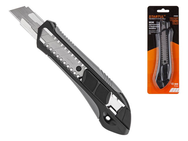 Купить нож пистолетный с выдвижным лезвием 18мм BLACK LINE STARTUL (ST0925) (ABS+TPR покрытие корпуса)