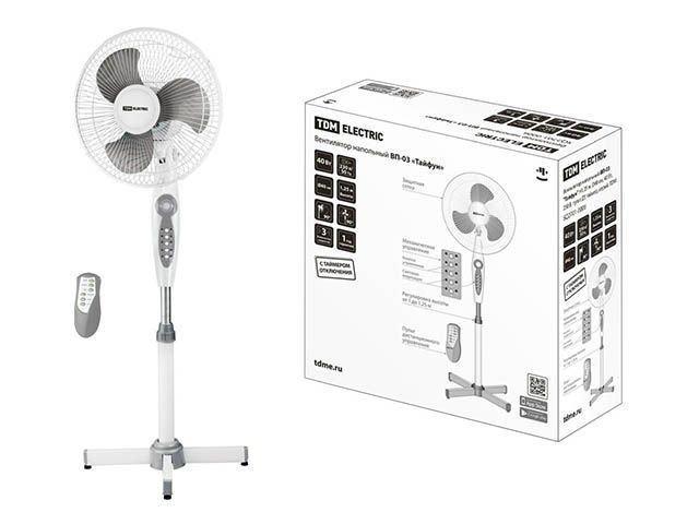 Купить вентилятор электрический напольный ВП-03 "Тайфун", серый, TDM (Имеет пульт дистанционного управления и таймер отключения до 7,5 часов) (SQ2701-0006)