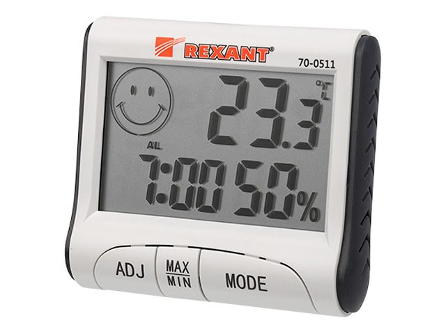 Купить термогигрометр комнатный с часами и функцией будильника REXANT (70-0511)