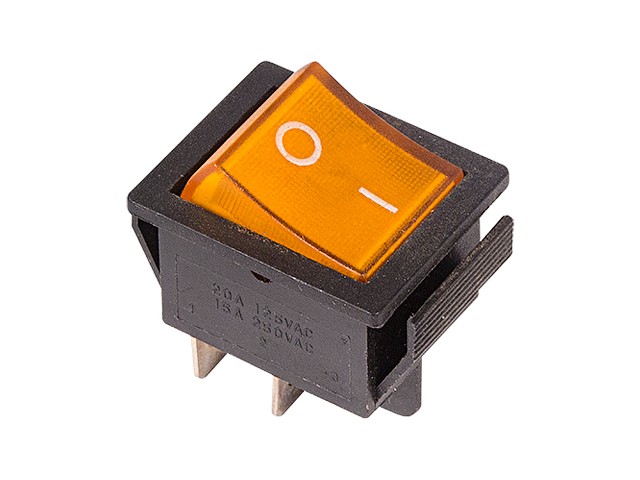 Купить выключатель клавишный 250V 16А (4с) ON-OFF желтый с подсветкой (RWB-502, SC-767, IRS-201-1) REXANT (36-2333)