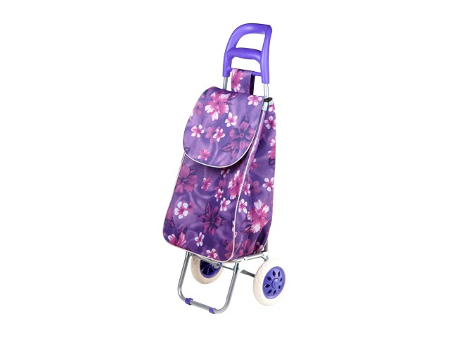 Купить сумка-тележка хозяйственная на колесах 30 кг, фиолетовая, цветы, PERFECTO LINEA (42-307010)