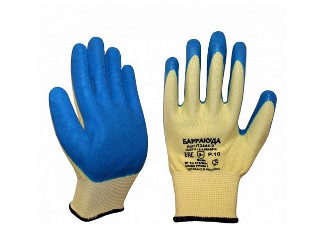 Купить перчатки нейлон латекс рельефный. неполн. покрытие (Баракуда) (желто-синяя, р.9,  Баракуда) (П3444-2) (Континент-Сити)