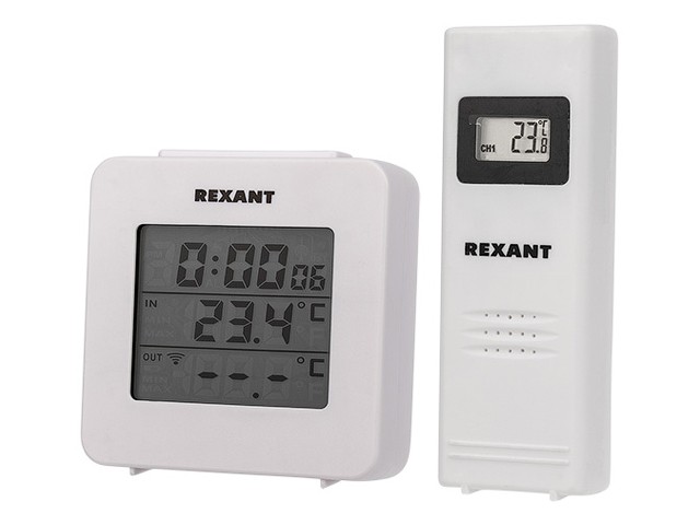 Купить термометр электронный с часами и беспроводным выносным датчиком REXANT (70-0592)