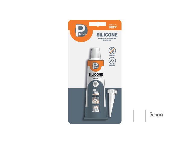 Купить герметик силиконовый  P PLUS "Silicone Sanitary" (бел.) 50мл в блистере (01-4-1-073) (P Plus)