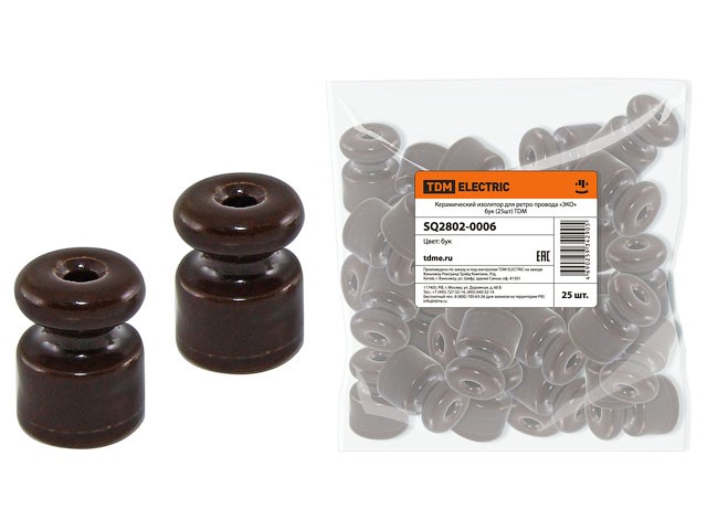 Купить изолятор керамический для ретро провода "ЭКО" (25шт) бук TDM (SQ2802-0006)
