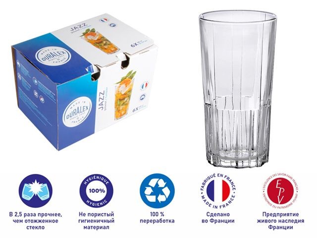 Купить набор стаканов, 6 шт., 300 мл, серия Jazz Clear, DURALEX (Франция) (1084AB06A0111)