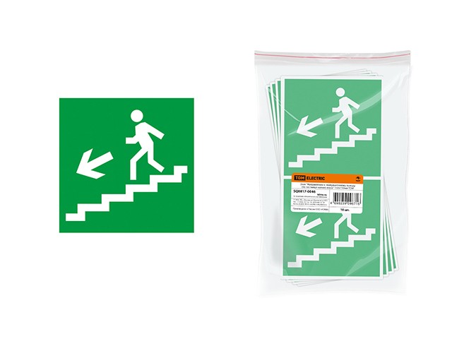 Купить знак "Направление к эвакуационному выходу (по лестнице налево вниз)" 150х150мм TDM (SQ0817-0046)