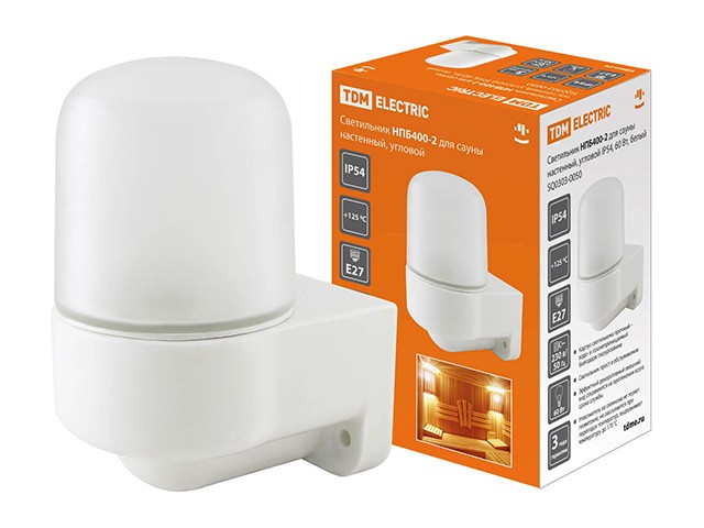 Купить светильник НПБ400-2 для сауны настенный, угловой, IP54, 60 Вт, белый, TDM (пылебрызгозащищенный) (SQ0303-0050)