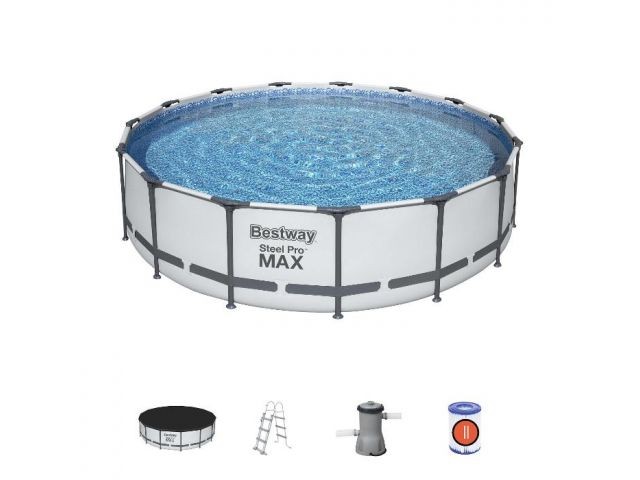 Купить каркасный бассейн Steel Pro МАХ, круглый,  457х107 см + фильтр-насос, лестн., тент, BESTWAY (56488)
